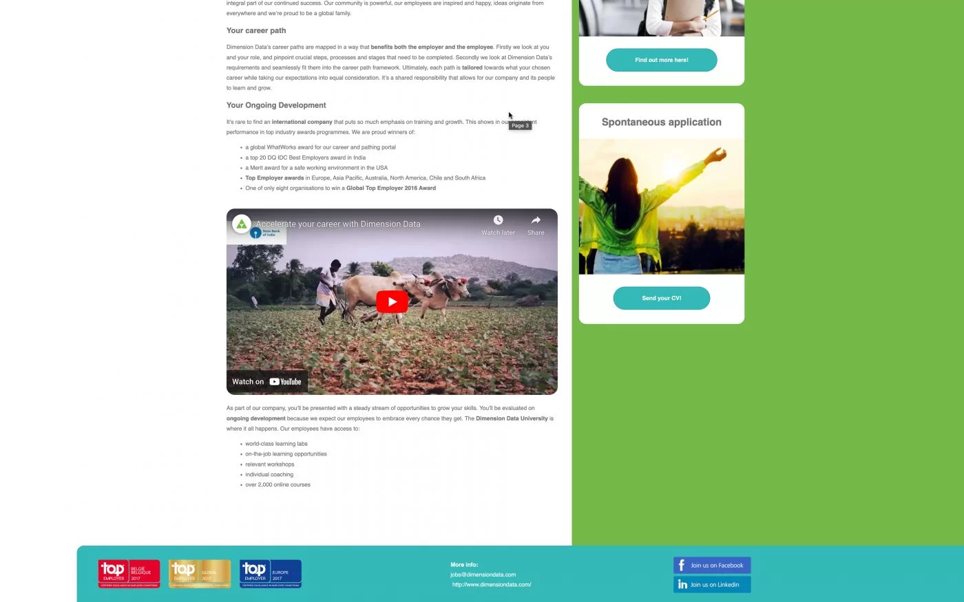 Informatie pagina op vacature website