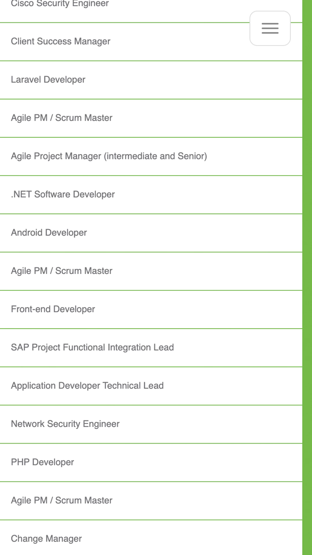 Screenshot mobiel vacature website joboverzicht