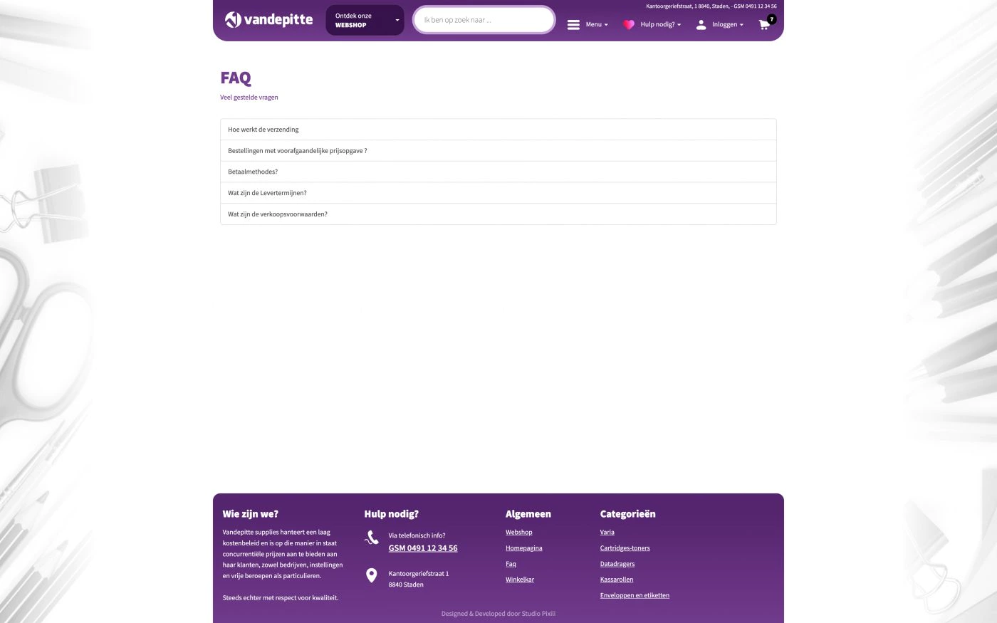 Business-to-Business webshop faq pagina