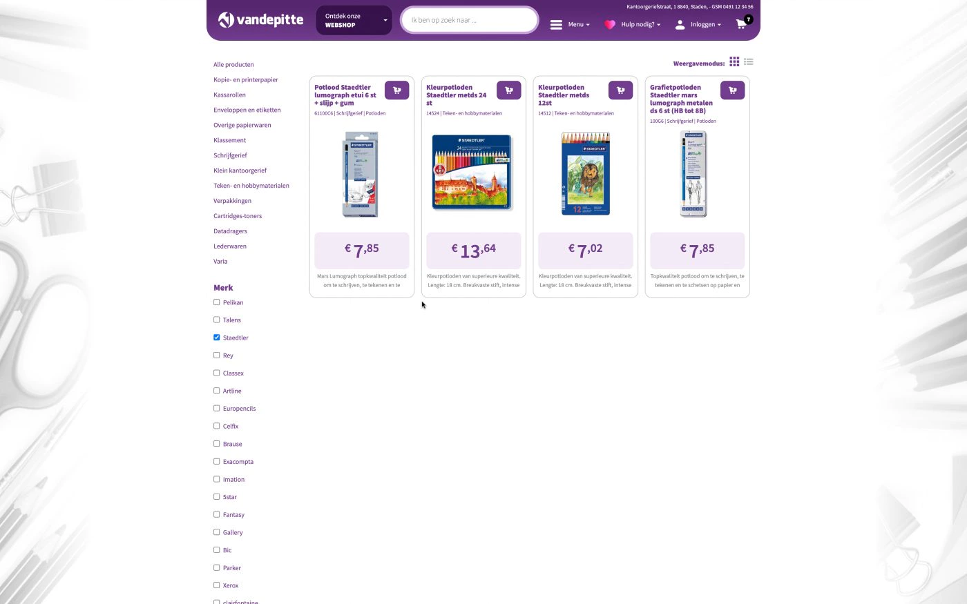 Business-to-Business webshop product pagina