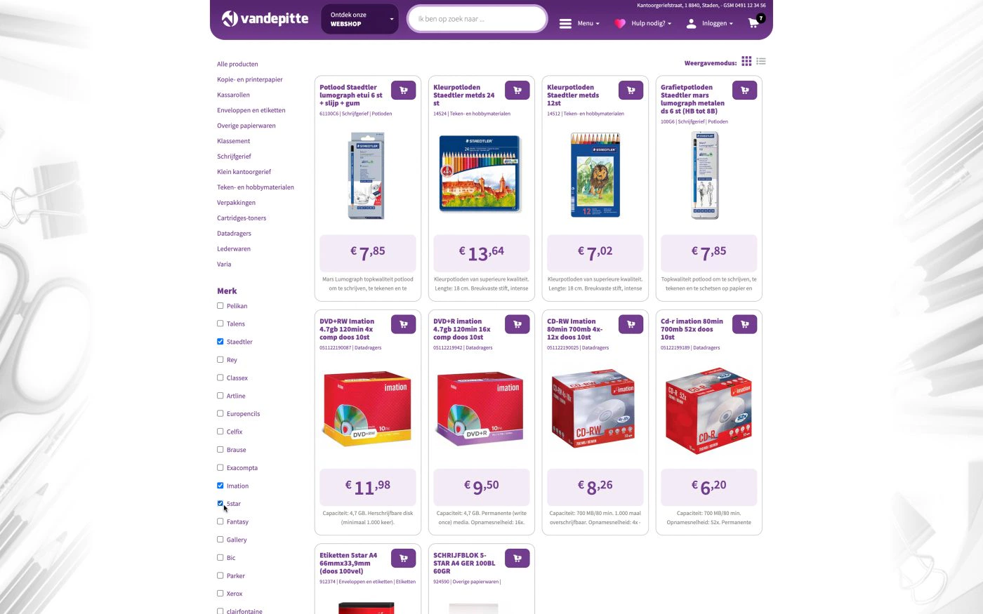 Business-to-Business webshop product pagina