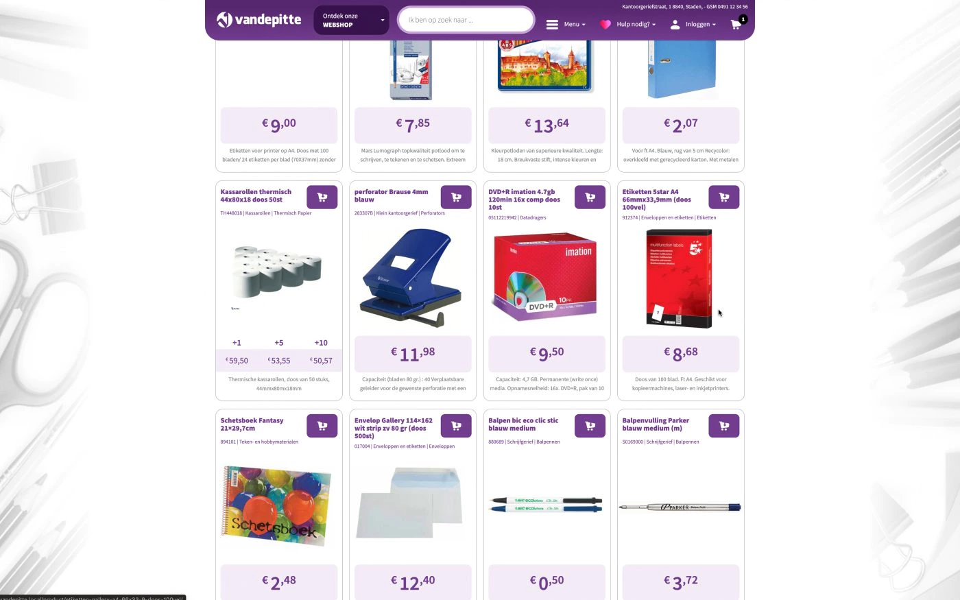 Business-to-Business webshop product pagina