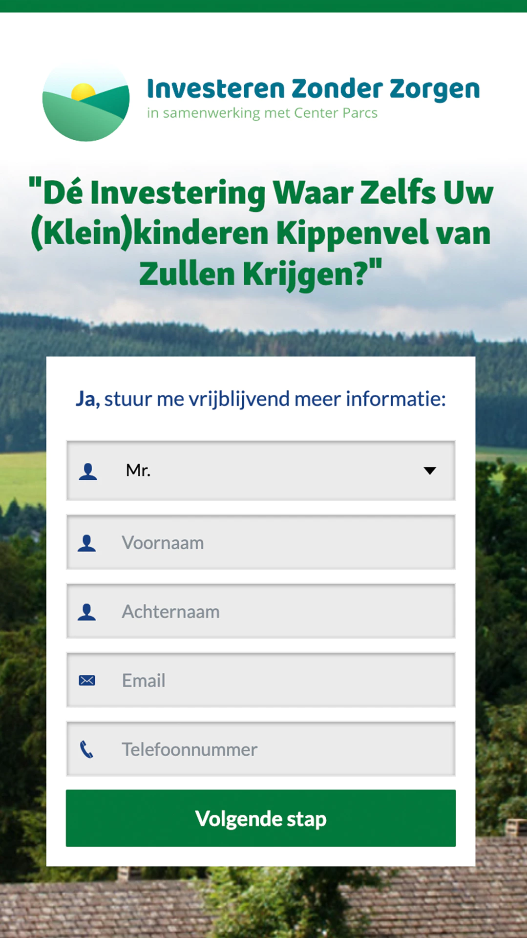 Screenshot mobiel optin formulier Facebook Reclame Campagne website
