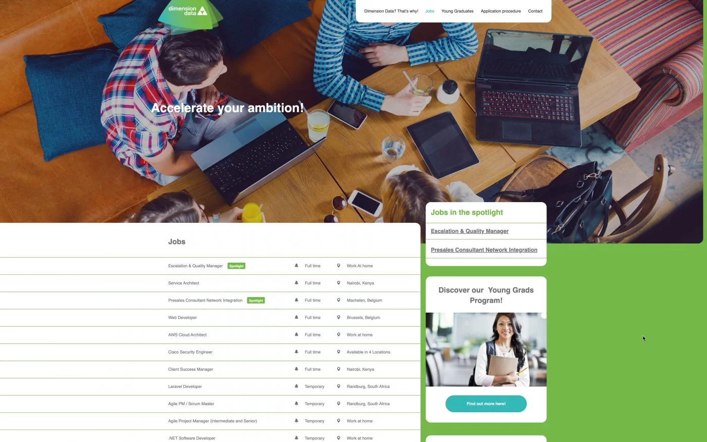 Screenshot vacature website overzicht van jobs