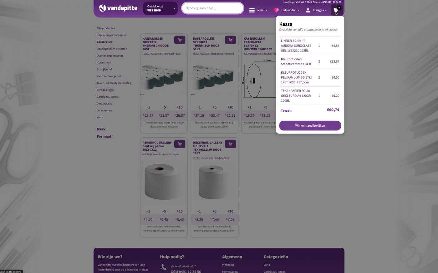 Business-to-Business webshop mini kassa