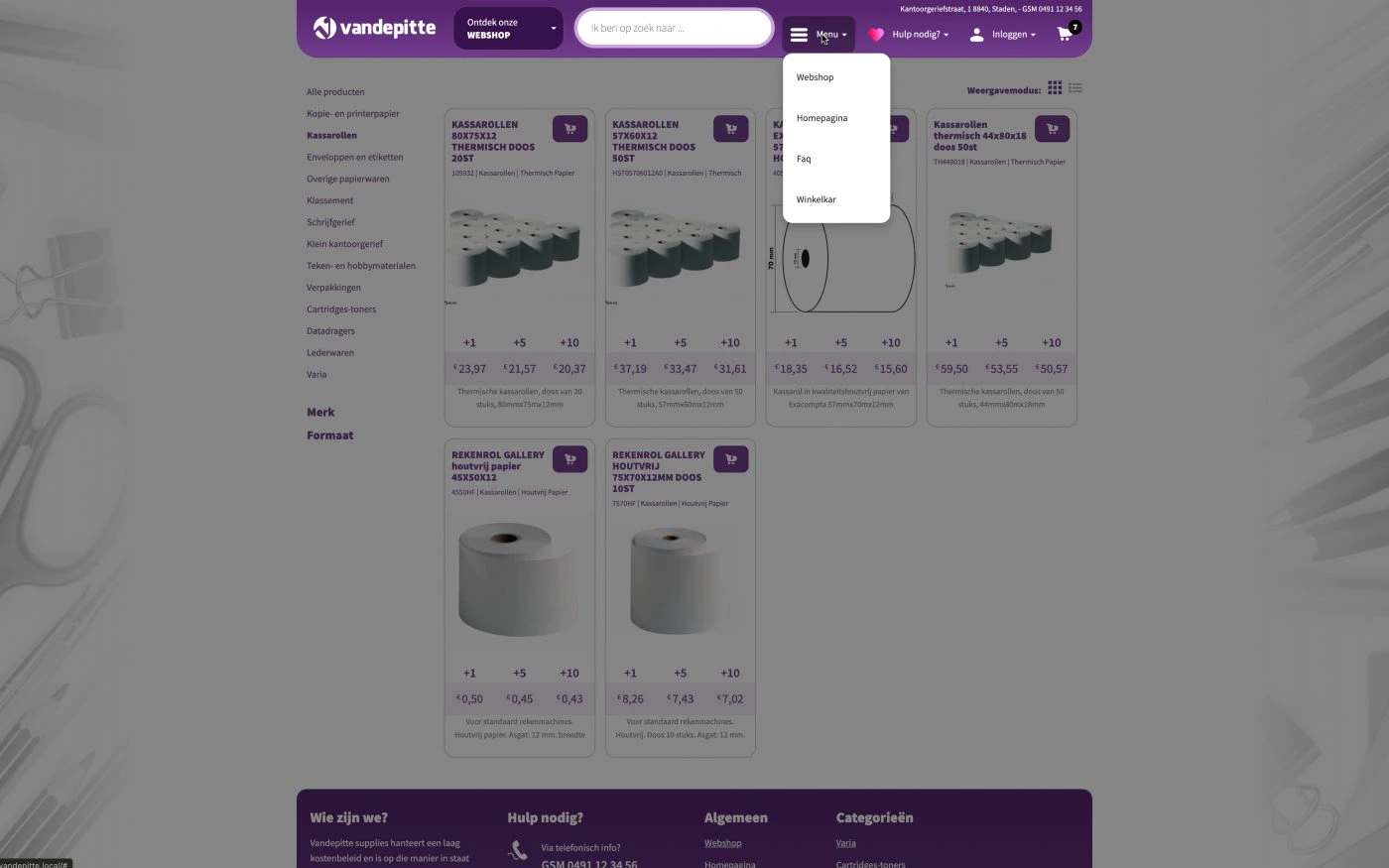 Business-to-Business webshop navigatie