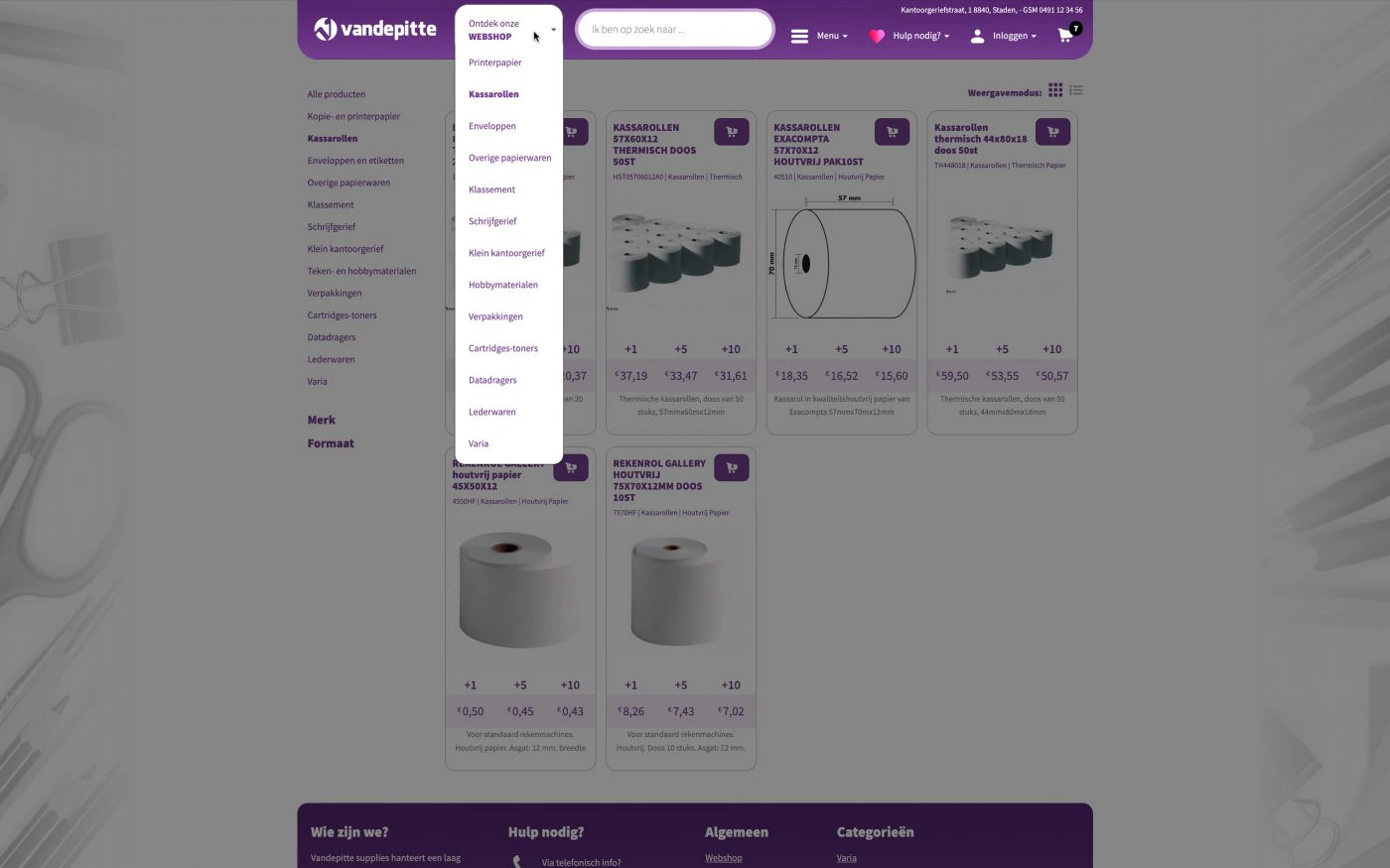 Business-to-Business webshop categorie navigatie