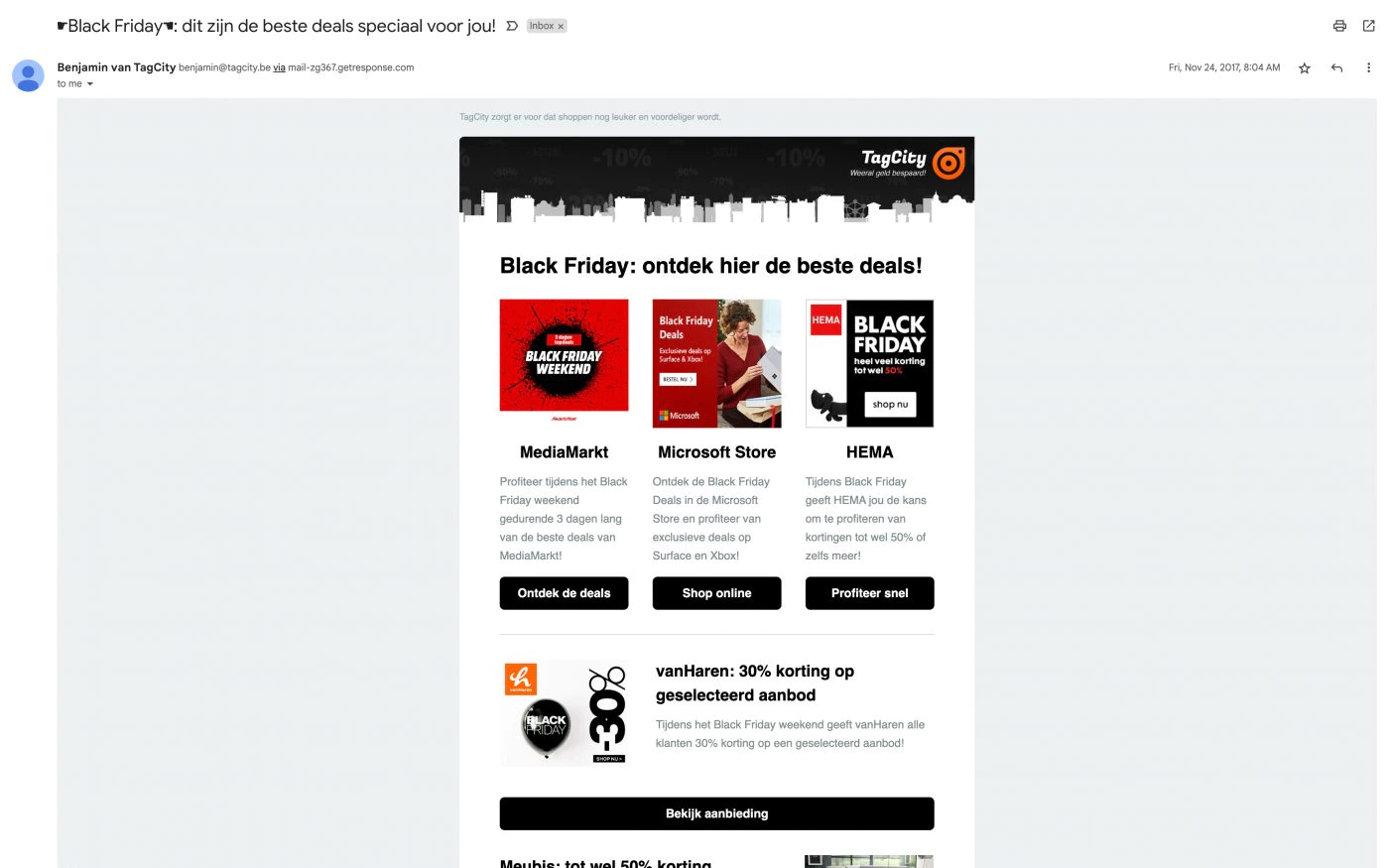 black friday nieuwsbrief onderdeel van totaal pakket branding