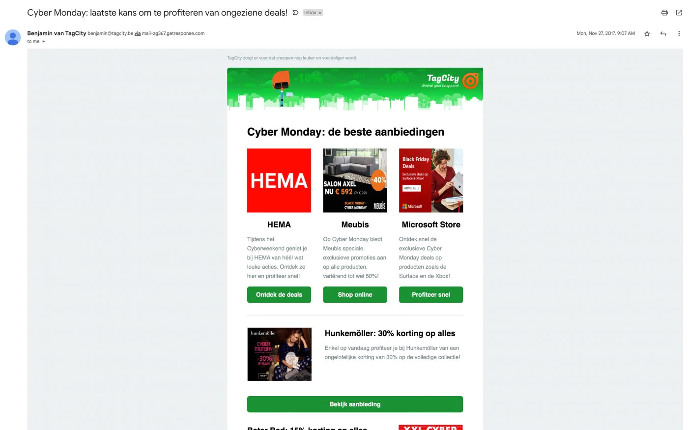 Cyber monday nieuwsbrief onderdeel van totaal pakket branding