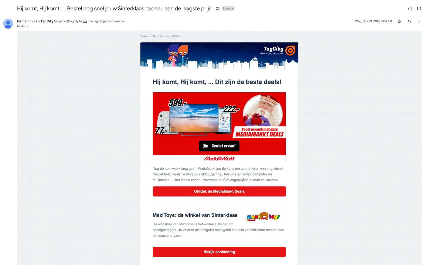 Sinterklaas nieuwsbrief onderdeel van totaal pakket branding