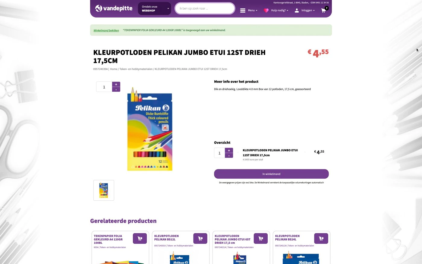 Business-to-Business webshop product detail pagina