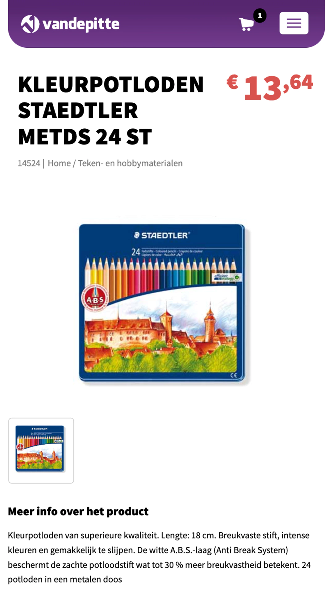 B2B webshop product detail pagina mobiel