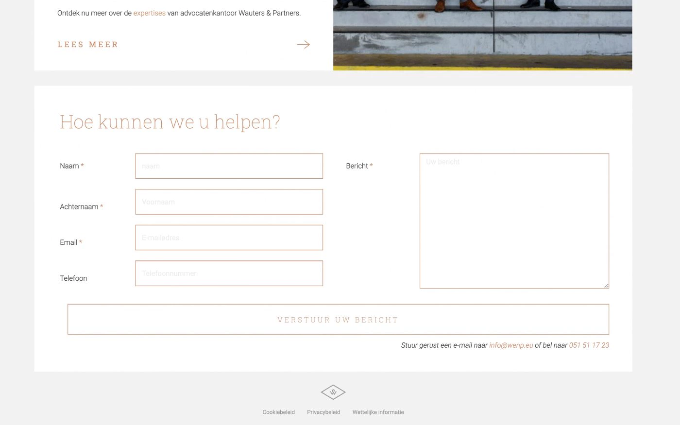 screenshot contact Luxe website voor advocatenbedrijf