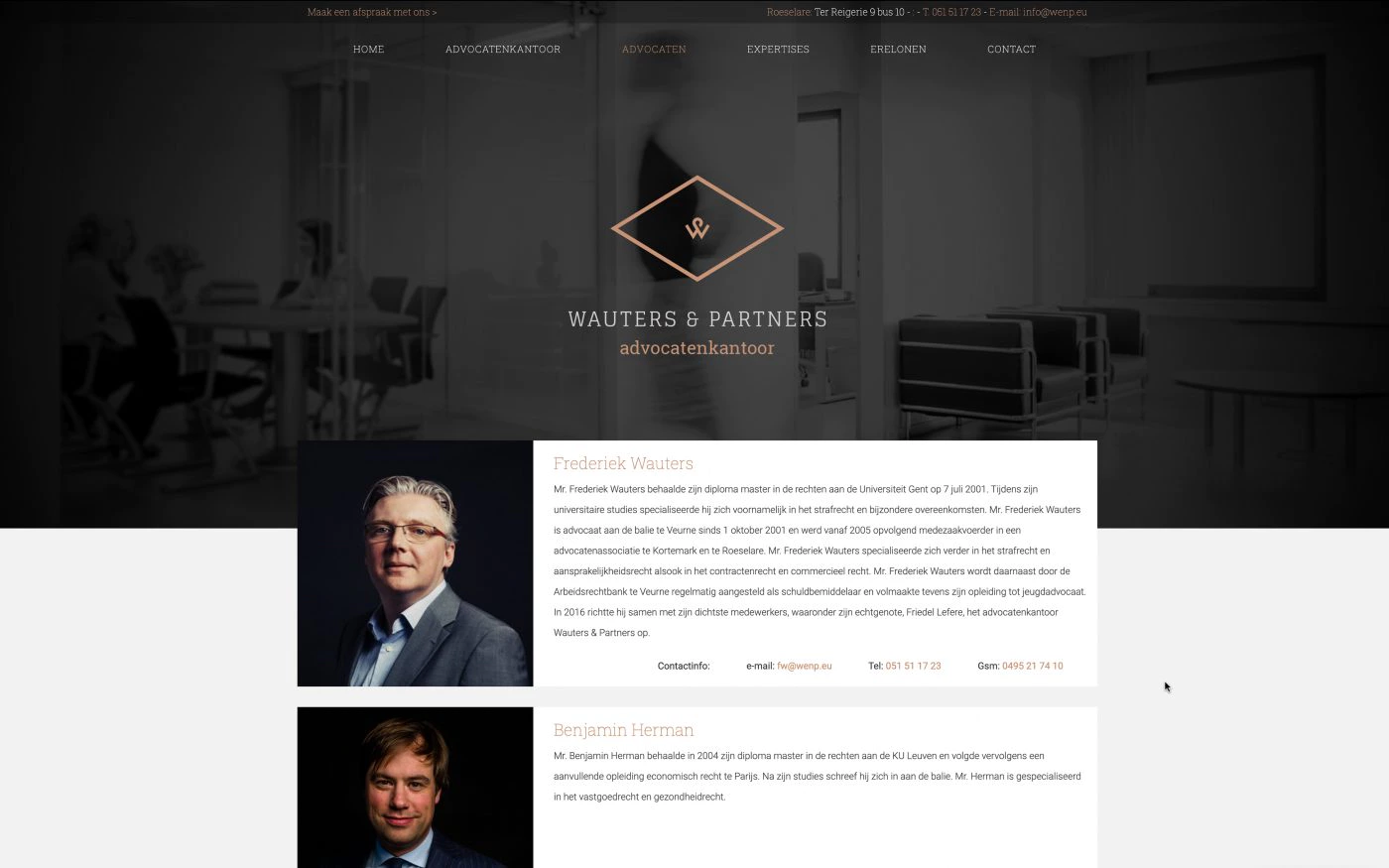 screenshot profiel foto's op team pagina Luxe website voor advocatenbedrijf