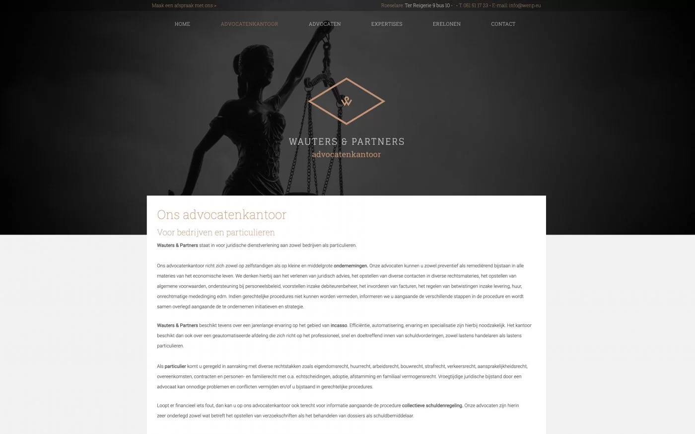 Screenshot informatieve pagina Luxe website voor advocatenbedrijf