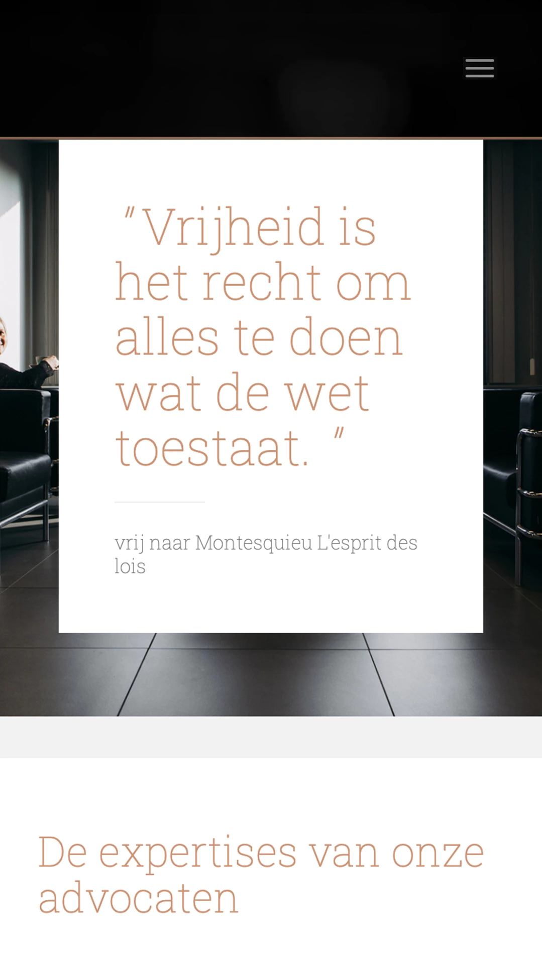 screenshot mobiele pagina Luxe website voor advocatenbedrijf