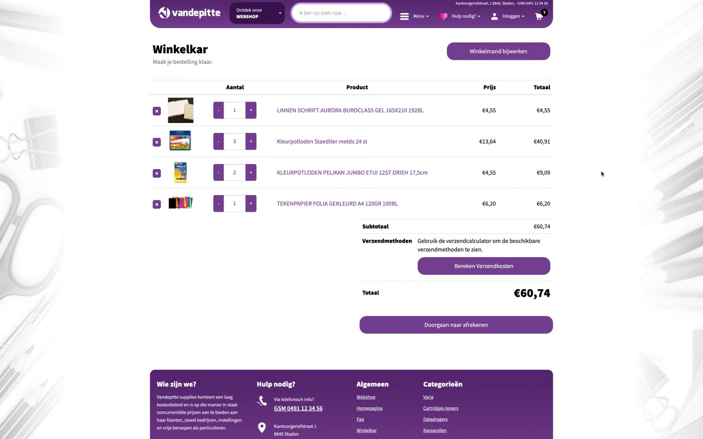 Business-to-Business webshop winkel kar