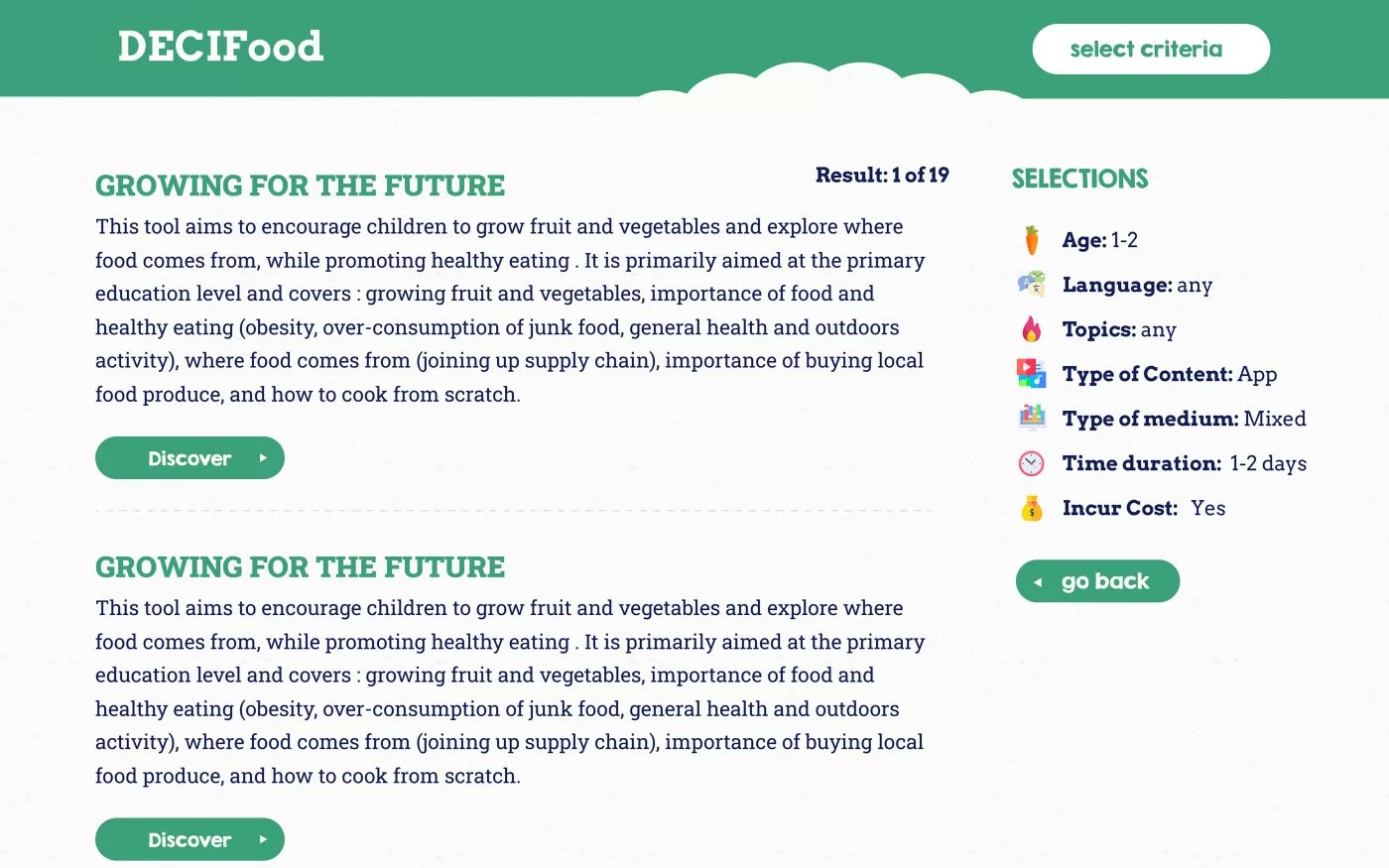 Decifood user experience