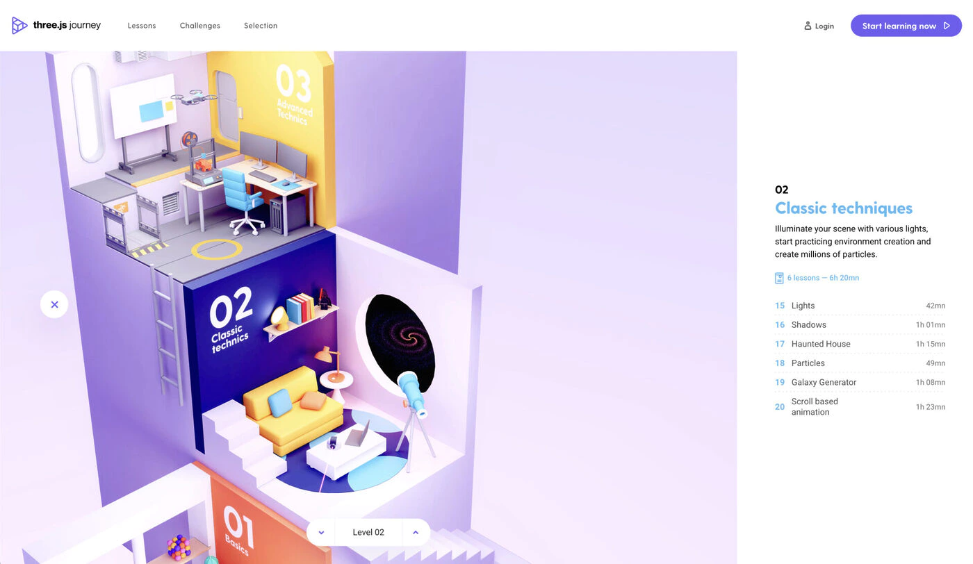 Web 3D ervaring in 3D three.js op threejs-journey.com